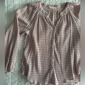 Lucky Brand Brown and Pink Gingham Button Up Blouse